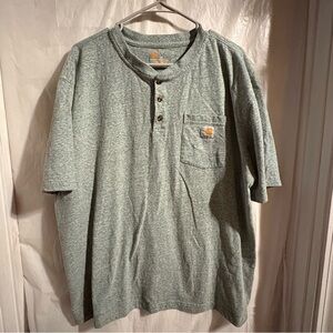 Carhartt Tshirt Mens XL Green Cotton Pocket Loose Fit Heavyweight Henley Buttons